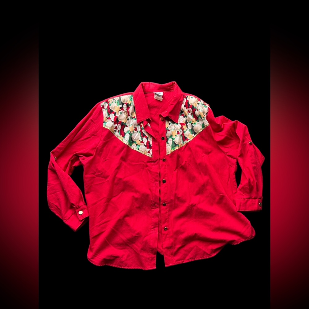 ✨Vintage Red Christmas western shirt with Santa Claus design✨